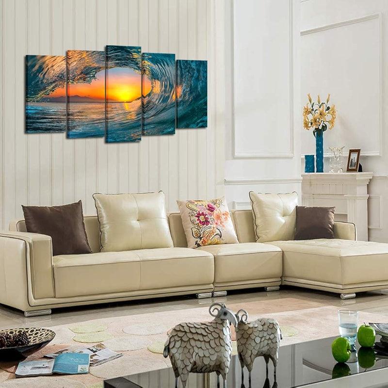 5 Piece Ocean Wave Canvas Wall Art Set-Original Frame