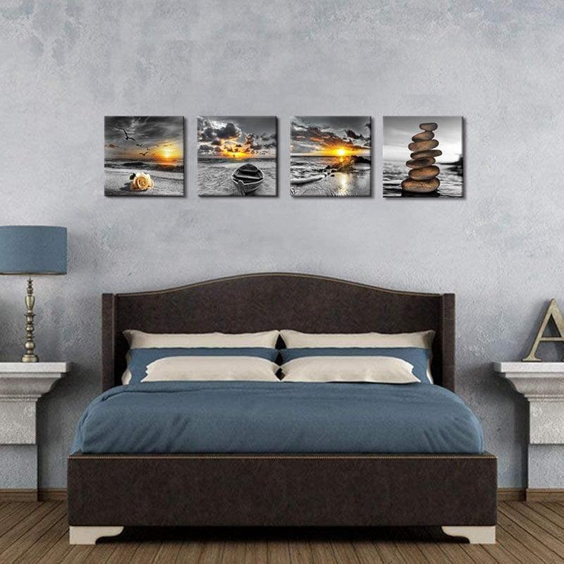 4 Piece Coastal Seaside Canvas Art Set-Original Frame