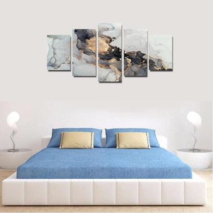 Abstract Texture Wall Art Painting Black And Golden Marble-Original Frame