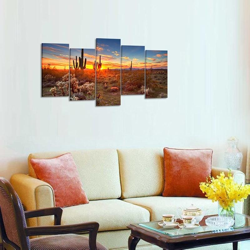5 Piece Desert Sunset With Saguaros Wall Art-Original Frame
