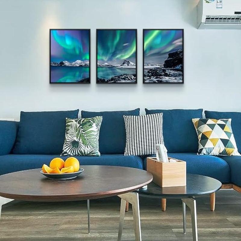 Farmhouse Canvas Wall Art Aurora Scenery Painting Set Of Three-Original Frame