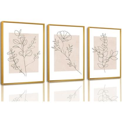 Boho Framed Canvas Wall Art Set Abstract Geometric Decor-Original Frame