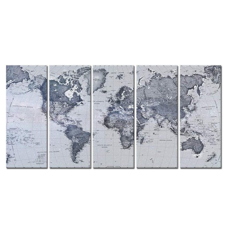 Vintage World Map Canvas Prints Set Of Five-Original Frame