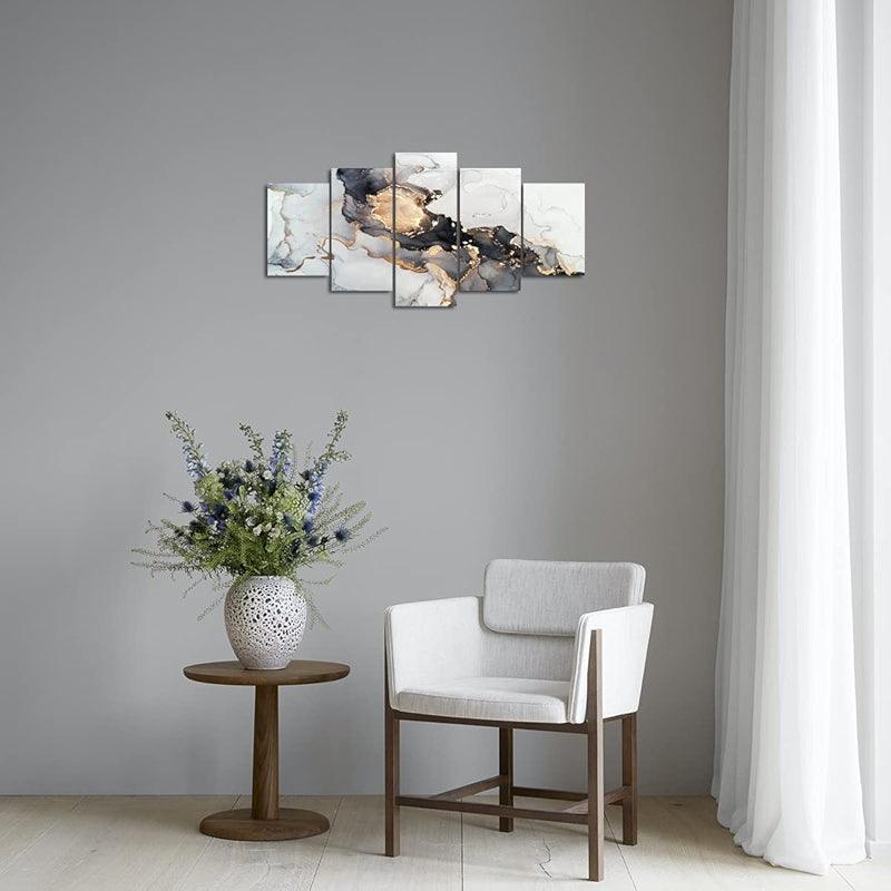 Abstract Texture Wall Art Painting Black And Golden Marble-Original Frame