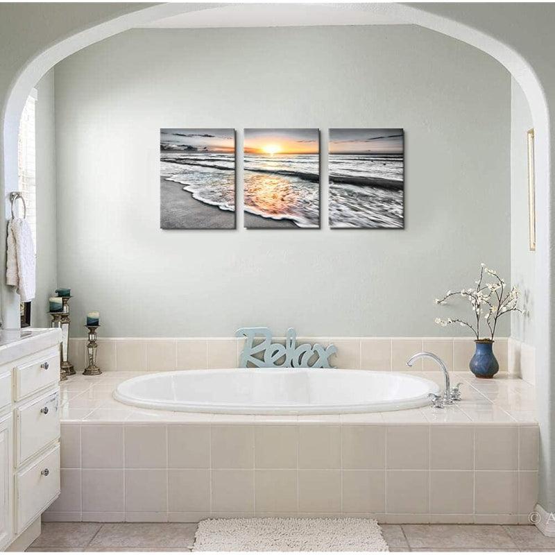 Golden Shoreline Sunset Wall Art Canvas Prints Set Of Three-Original Frame