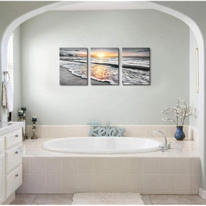 Golden Shoreline Sunset Wall Art Canvas Prints Set Of Three-Original Frame