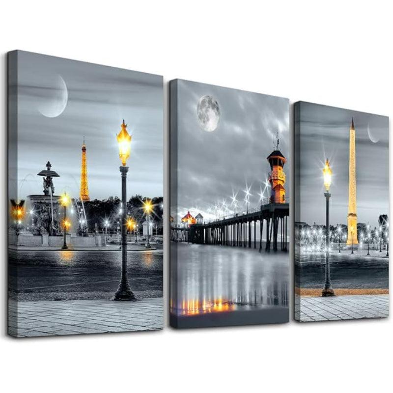 Farmhouse Canvas Wall Art Aurora Scenery Painting Set Of Three-Original Frame