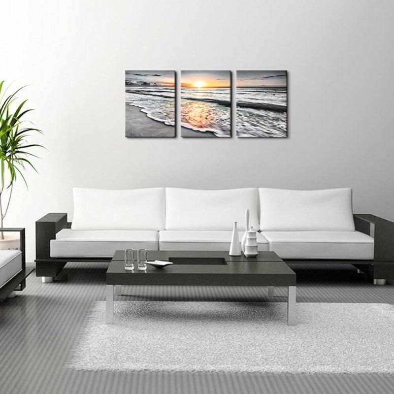 Golden Shoreline Sunset Wall Art Canvas Prints Set Of Three-Original Frame