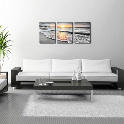 Golden Shoreline Sunset Wall Art Canvas Prints Set Of Three-Original Frame