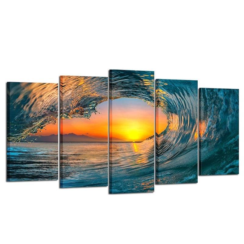 5 Piece Ocean Wave Canvas Wall Art Set-Original Frame