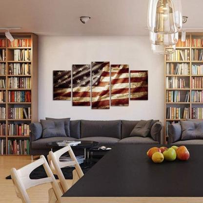 Vintage American Flag Canvas Wall Art Set-Original Frame