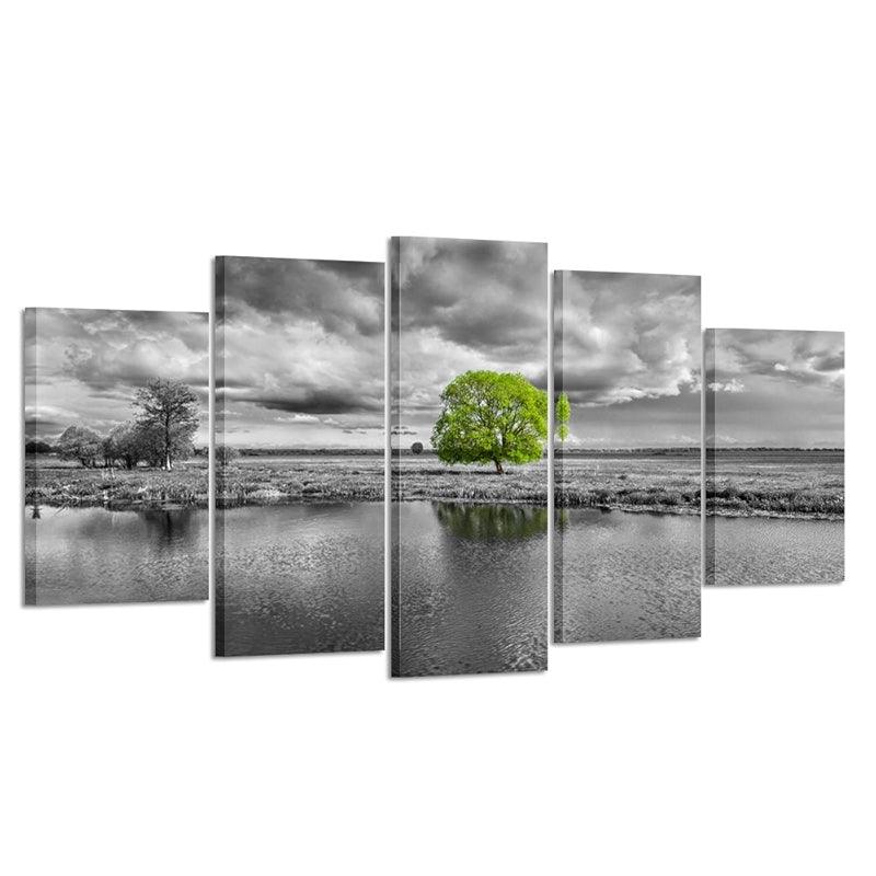 Green Tree Black and White Canvas Art-Original Frame