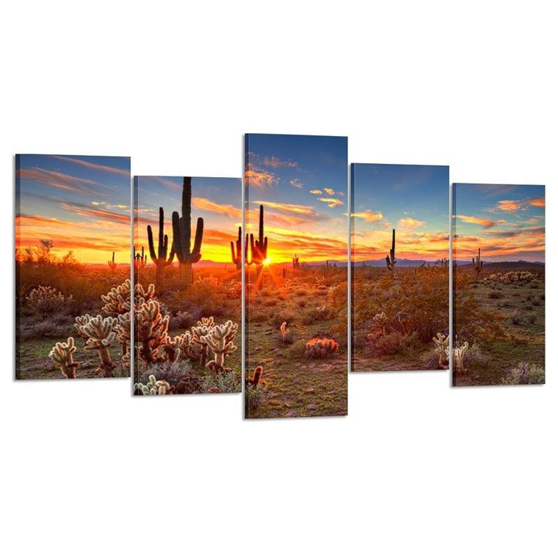 5 Piece Desert Sunset With Saguaros Wall Art-Original Frame