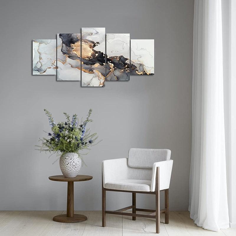 Abstract Texture Wall Art Painting Black And Golden Marble-Original Frame