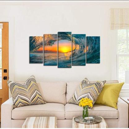 5 Piece Ocean Wave Canvas Wall Art Set-Original Frame
