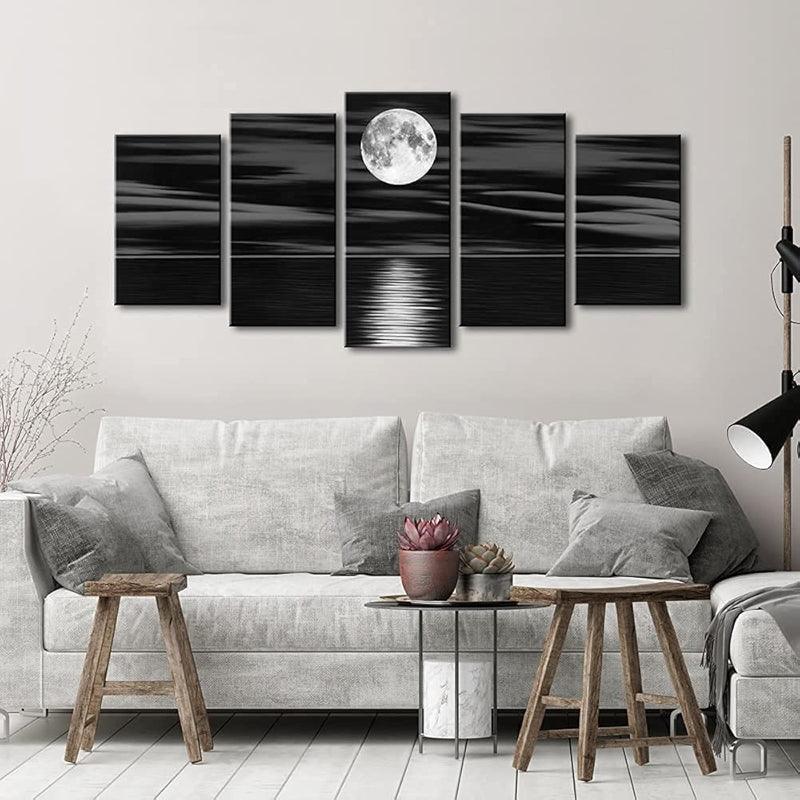Sea White Full Moon Canvas Print Wall Art Set-Original Frame