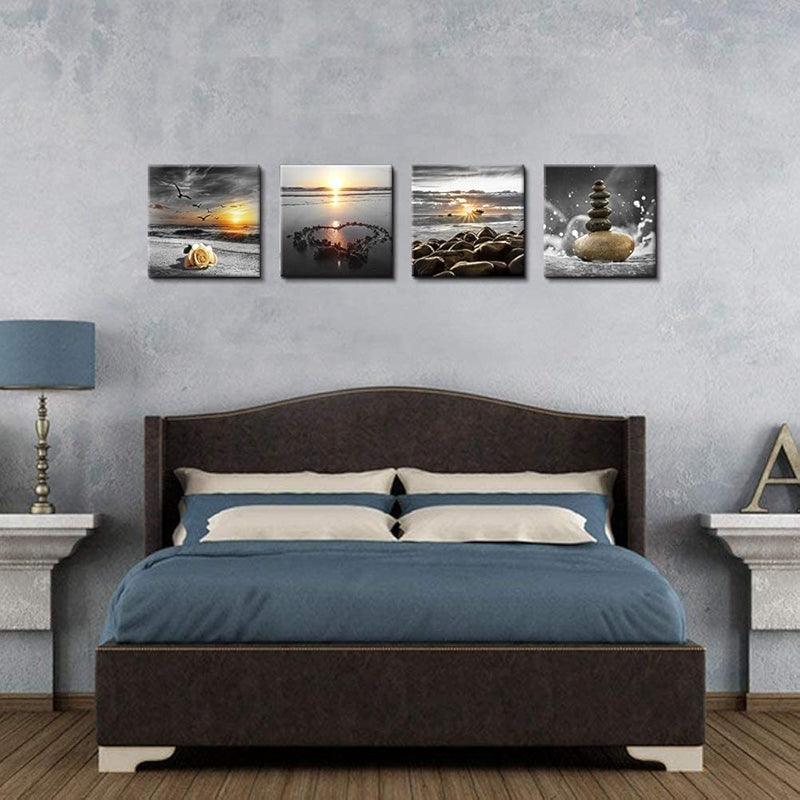 4 Piece Coastal Seaside Canvas Art Set-Original Frame