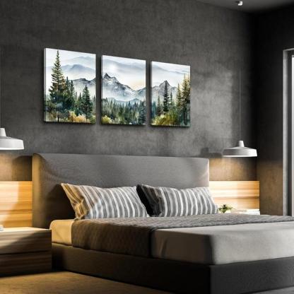 Abstract Mountain Forest Landscapes Canvas Wall Art Set-Original Frame