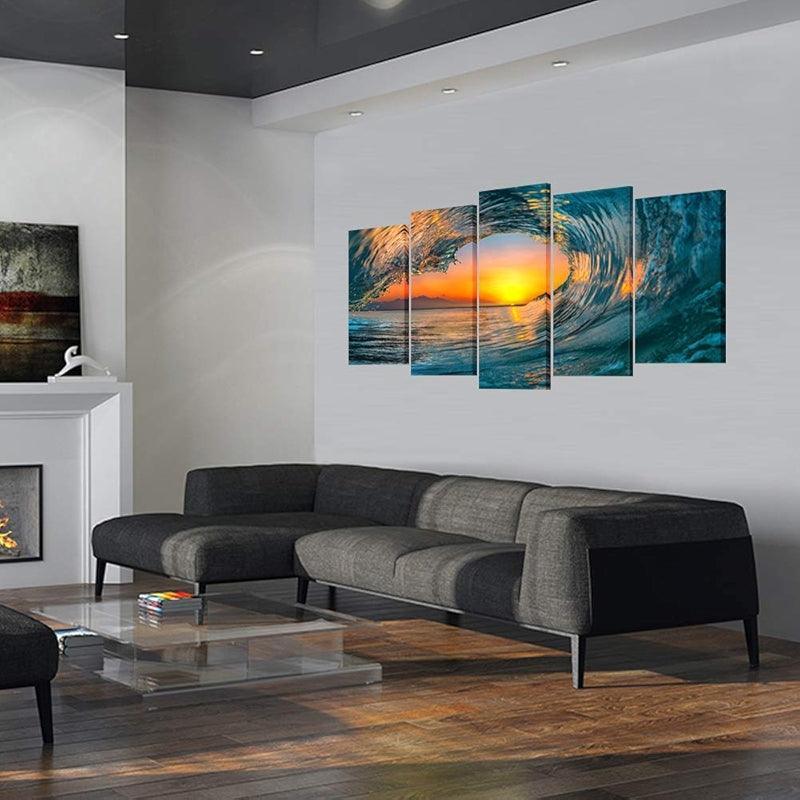 5 Piece Ocean Wave Canvas Wall Art Set-Original Frame