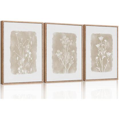 Boho Framed Canvas Wall Art Set Abstract Geometric Decor-Original Frame