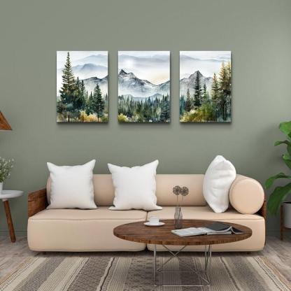 Abstract Mountain Forest Landscapes Canvas Wall Art Set-Original Frame