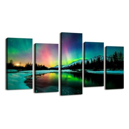 Northern Lights 5 Piece Canvas Wall Art Set-Original Frame