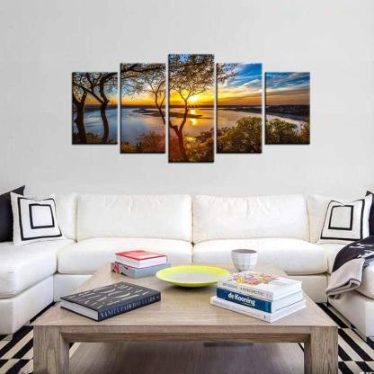 Sunset Over Lake Travis Canvas Wall Art-Original Frame