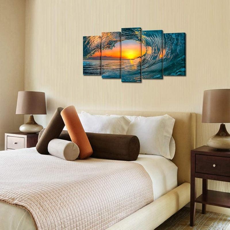 5 Piece Ocean Wave Canvas Wall Art Set-Original Frame