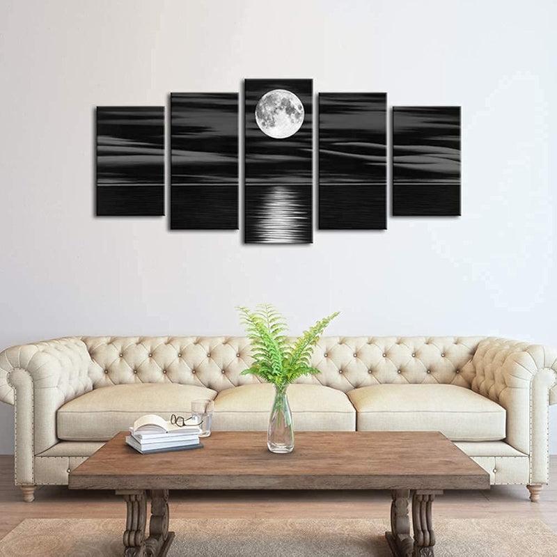 Sea White Full Moon Canvas Print Wall Art Set-Original Frame
