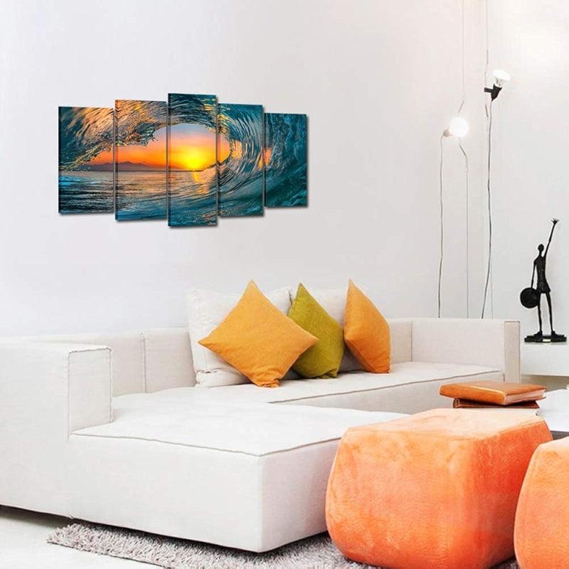 5 Piece Ocean Wave Canvas Wall Art Set-Original Frame