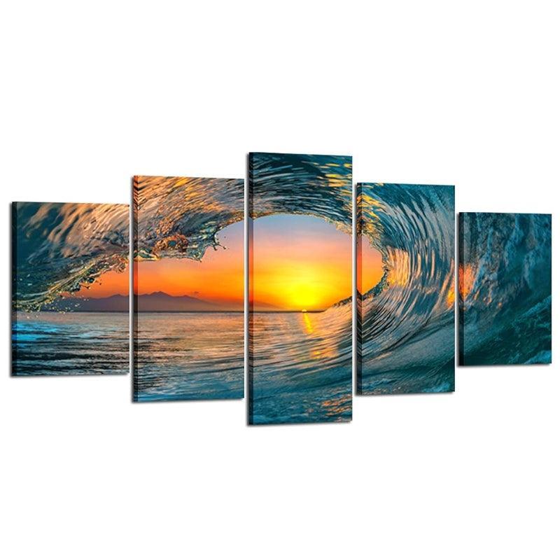 5 Piece Ocean Wave Canvas Wall Art Set-Original Frame