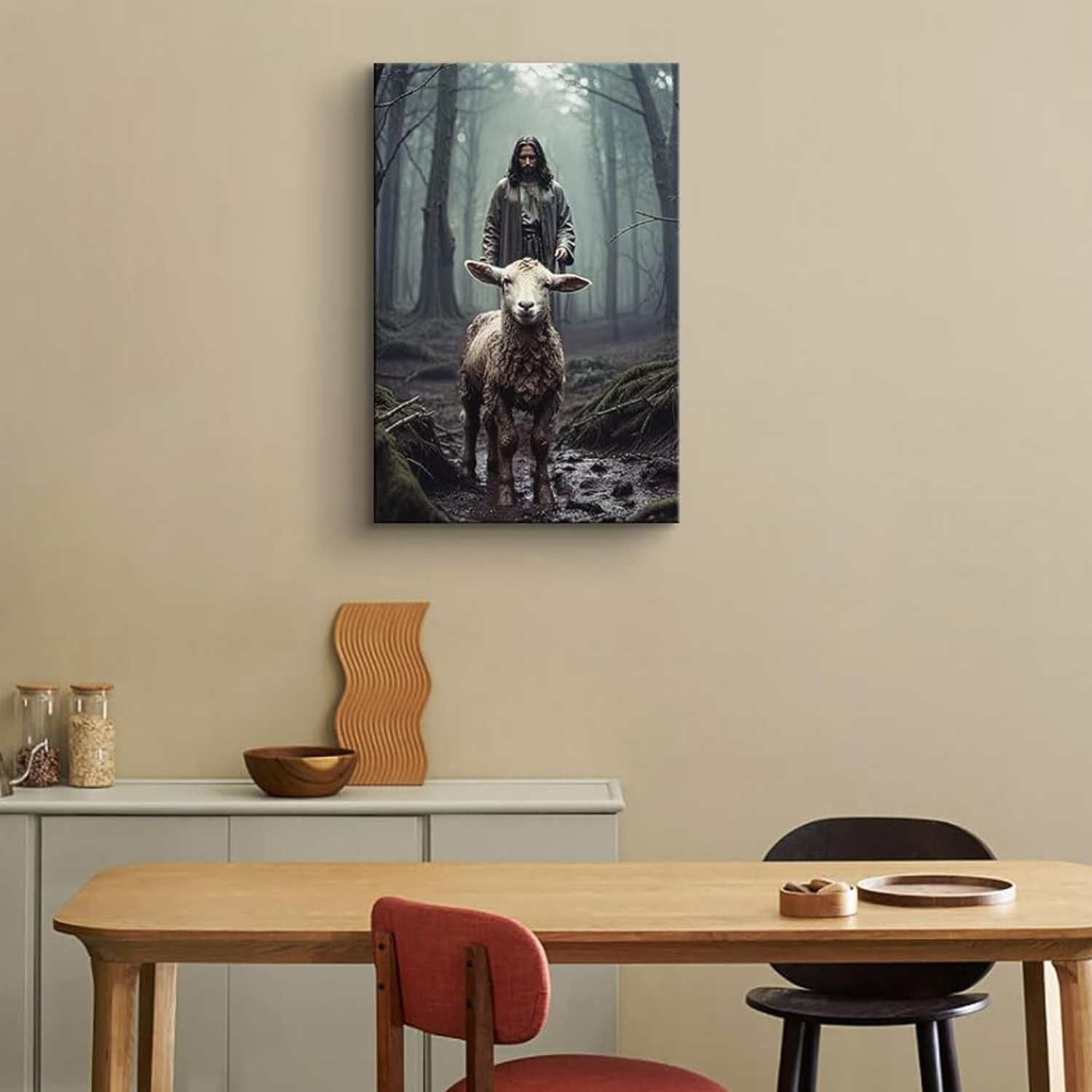 Jesus And The Lamb Canvas Wall Art