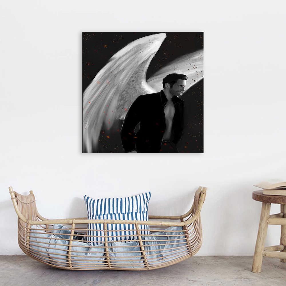 Black & White Lucifer´s 1 Piece HD Multi Panel Canvas Wall Art Frame-Original Frame