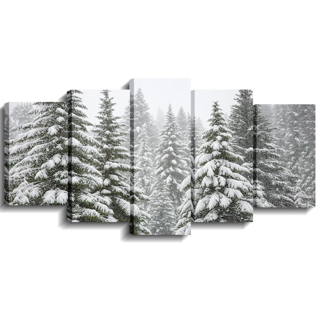 Christmas Wall Art 5 Piece Christmas Tree Winter Wonderland Picture Canvas Print