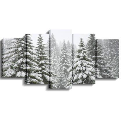 Christmas Wall Art 5 Piece Christmas Tree Winter Wonderland Picture Canvas Print