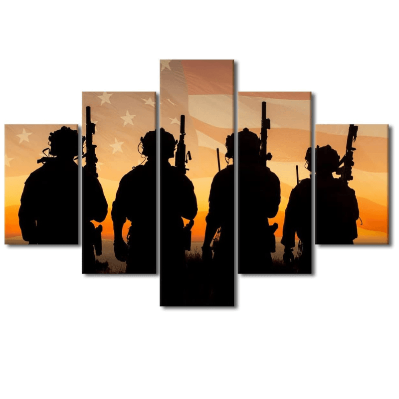 5 Piece Wall Art Set Featuring Military Theme Canvas Decor-Original Frame