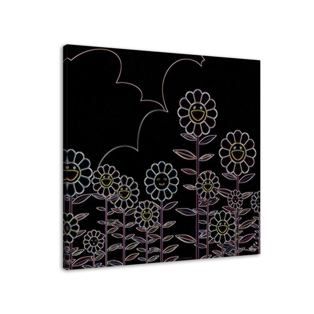 Neon Flowers 1 Piece HD Multi Panel Canvas Wall Art Frame-Original Frame