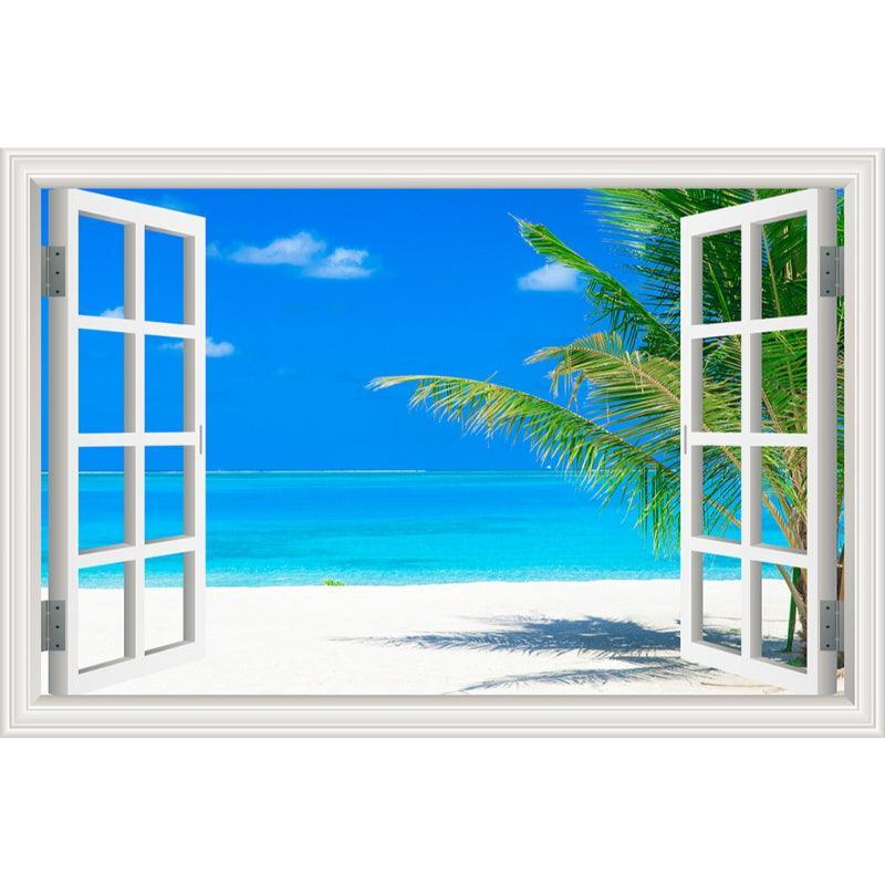 Blue Sky And Beach 3D Window Canvas Wall Art-Original Frame