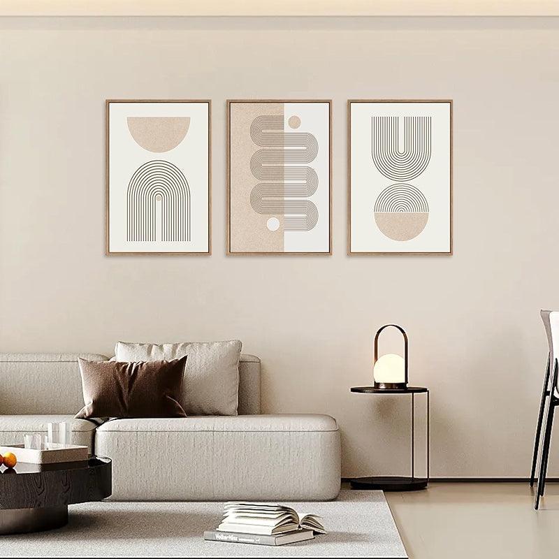 Boho Framed Canvas Wall Art Set Abstract Geometric Decor-Original Frame
