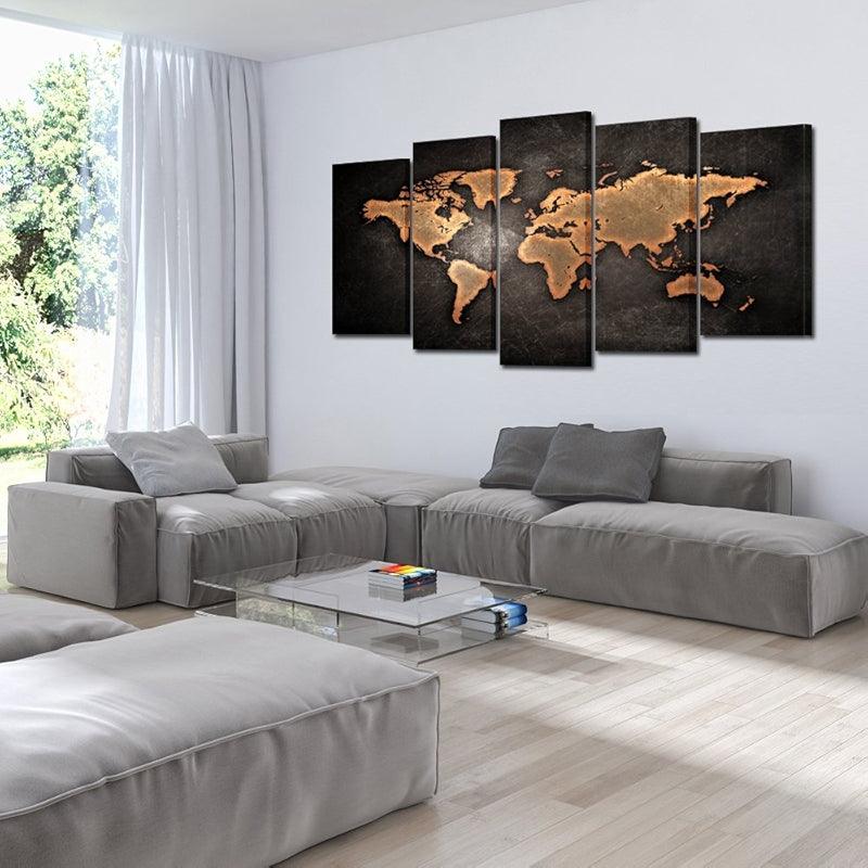 5 Pieces Retro World Map Poster Framed Canvas Art Set-Original Frame