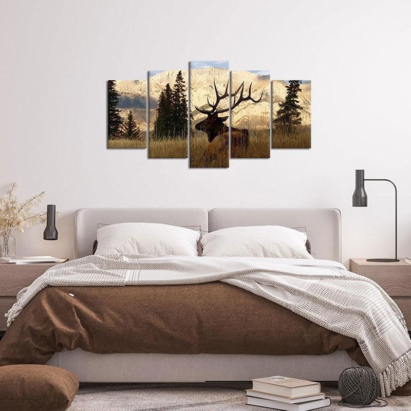 5 Pieces Deer In Autumn Forest Canvas Art Print-Original Frame