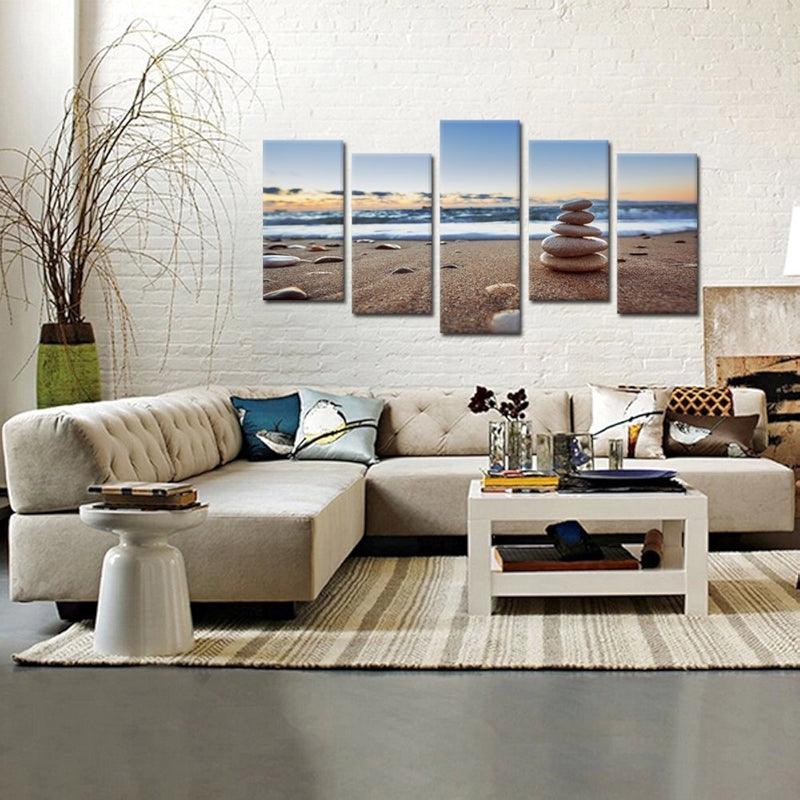 5 Piece Tranquil Beach Canvas Wall Art-Original Frame