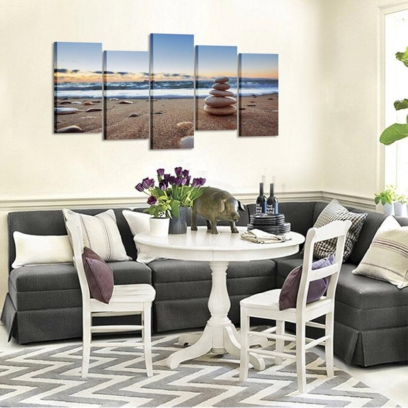 5 Piece Tranquil Beach Canvas Wall Art-Original Frame
