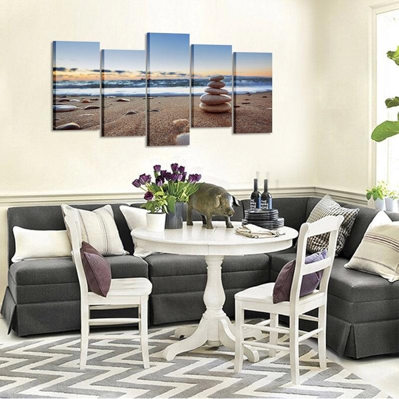 5 Piece Tranquil Beach Canvas Wall Art-Original Frame