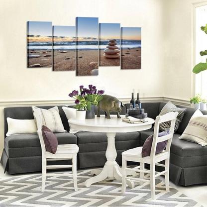 5 Piece Tranquil Beach Canvas Wall Art-Original Frame