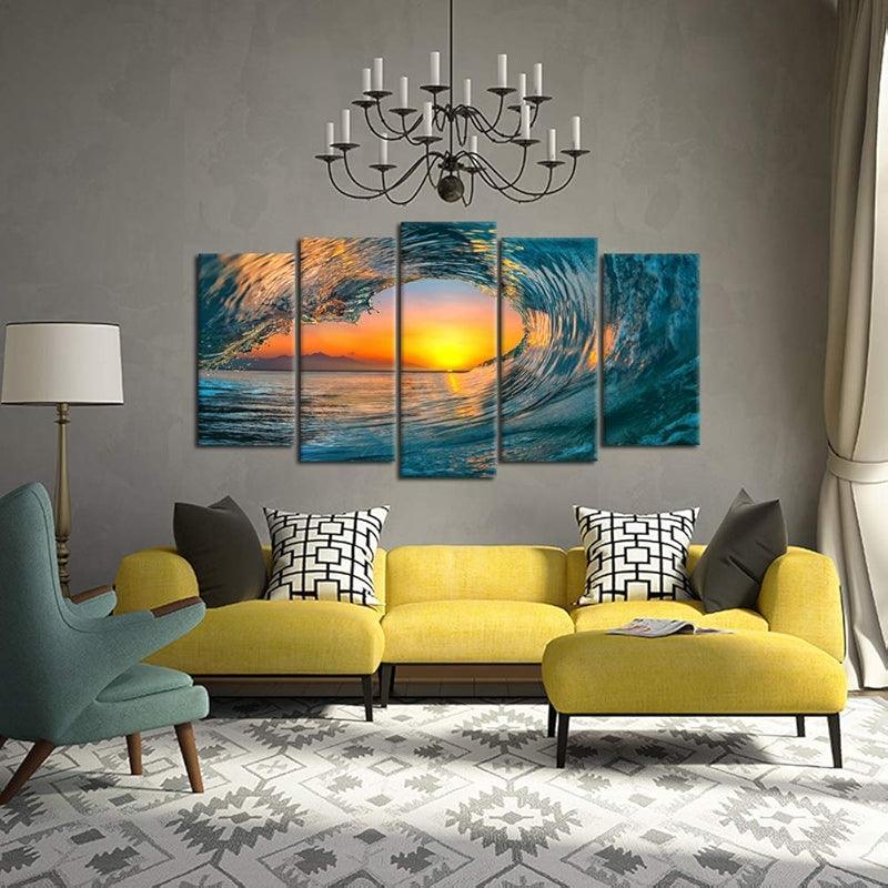 5 Piece Ocean Wave Canvas Wall Art Set-Original Frame
