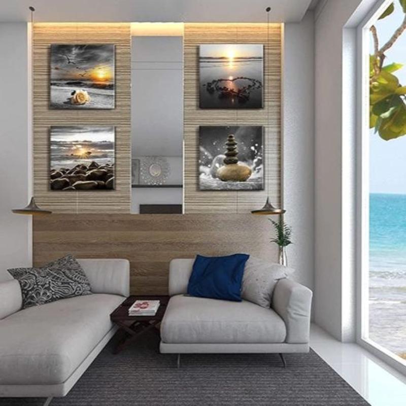 4 Piece Coastal Seaside Canvas Art Set-Original Frame