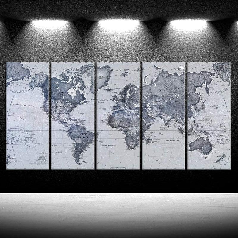 Vintage World Map Canvas Prints Set Of Five-Original Frame