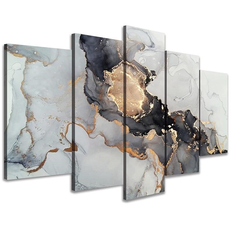 Abstract Texture Wall Art Painting Black And Golden Marble-Original Frame