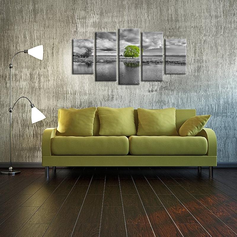 Green Tree Black and White Canvas Art-Original Frame